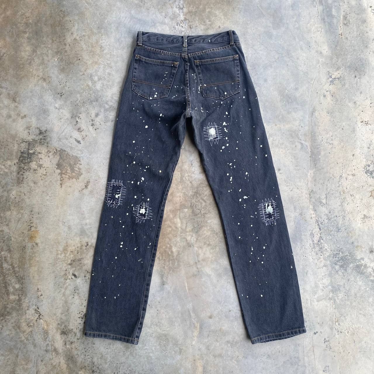 Japanese Brand EVOLUTION JE PENSE DISTRESSED PAINTED SPIDERWEB FADED BLACK Size US 30 / EU 46 - 5 Thumbnail