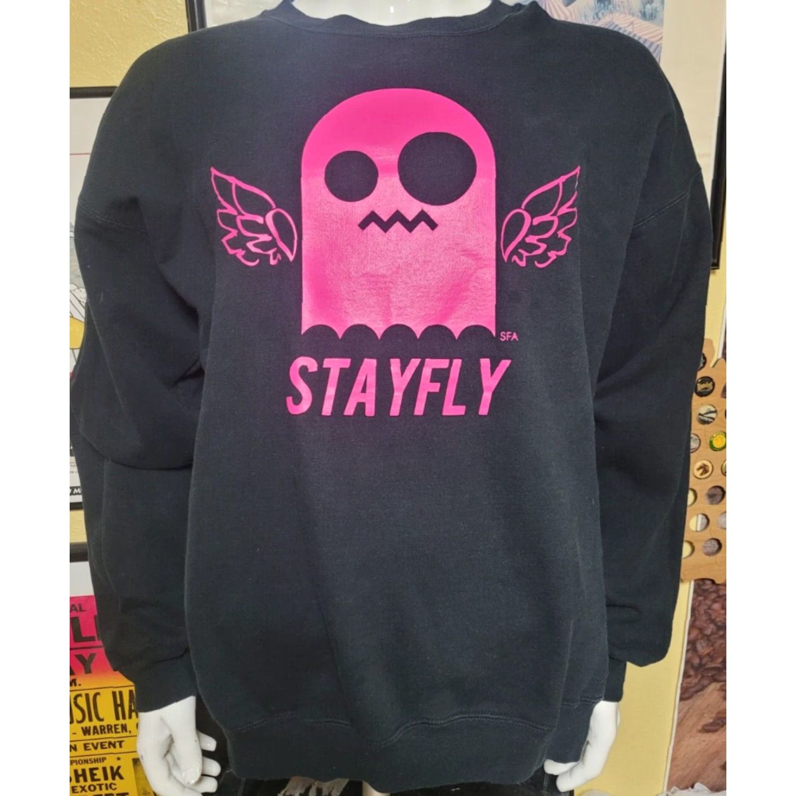 Hanes SFA Stayfly Sweatshirt Crew Neck Long Sleeve Black Large Hanes 90% Cotton 10% Polyester Mens Crew Neck Sweatshirt Street Wear Ghost Angel Style Size US L / EU 52-54 / 3 - 2 Thumbnail