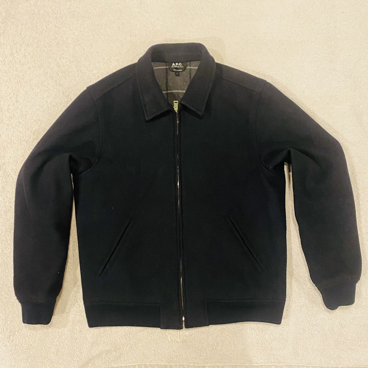 image of A P C Black Wool Full-Zip Jacket Men’S Size Large, Men's