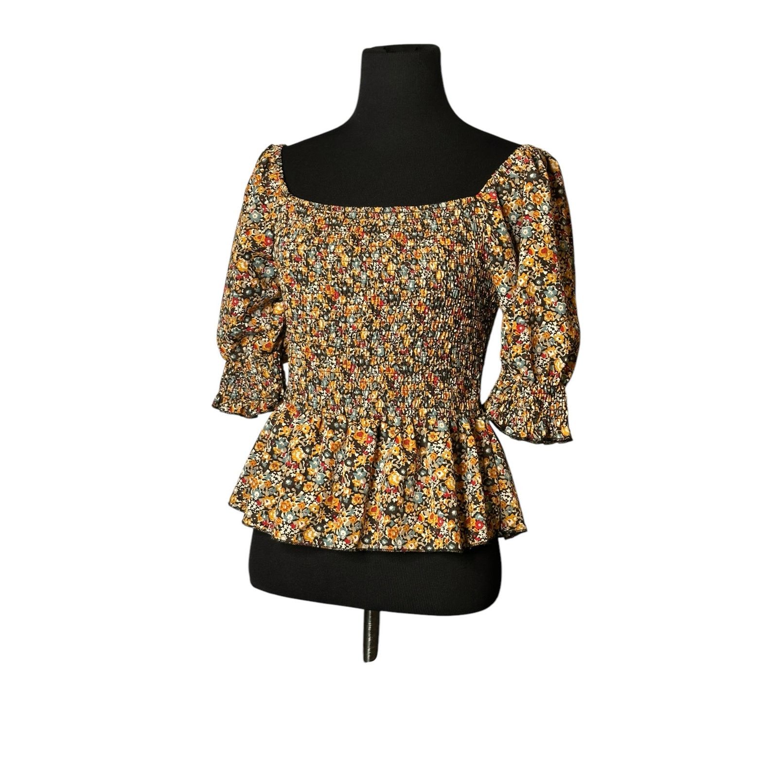 Shein SHEIN yelow blue floral peasant top size Large Size L / US 10 / IT 46 - 11 Thumbnail