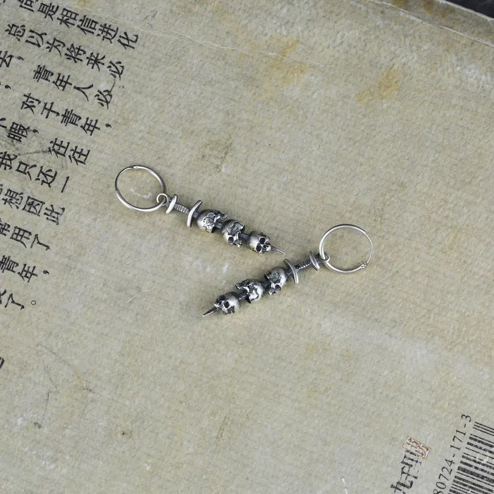 Jewelry Sword Piercing Skull Drop Earrings Charms 925 Sterling Gift Size ONE SIZE - 4 Thumbnail