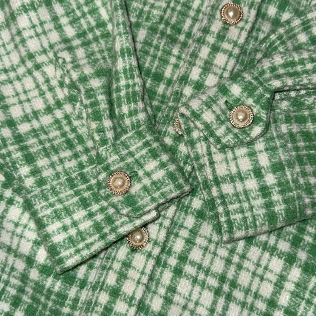 Forever 21 FOREVER 21 shacket Jacket Women M Green plaid Pearl Gold buttons Mid-Length Cotton Blend Button Pockets Relaxed 21st Century? Size M / US 6-8 / IT 42-44 - 7 Thumbnail