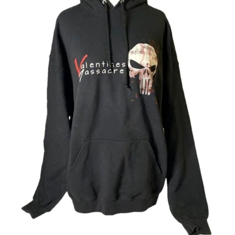 Jerzees Graphic Band Style Black Valentines Massacre Skull Hoodie XL Size US XL / EU 56 / 4 - 2 Thumbnail