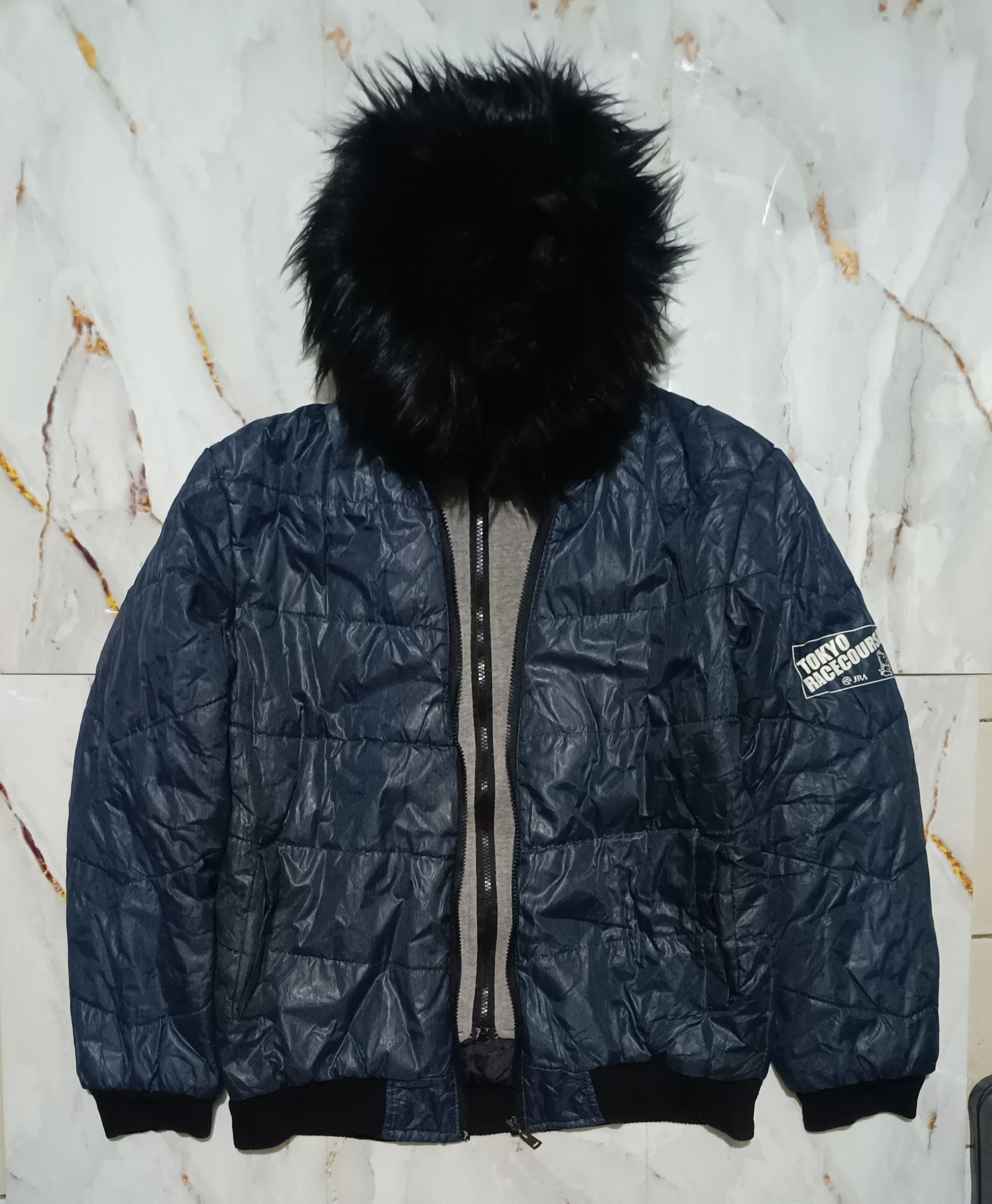Rare Tokyo Double Layer Over Zipper Fur Puffer Blue jacket