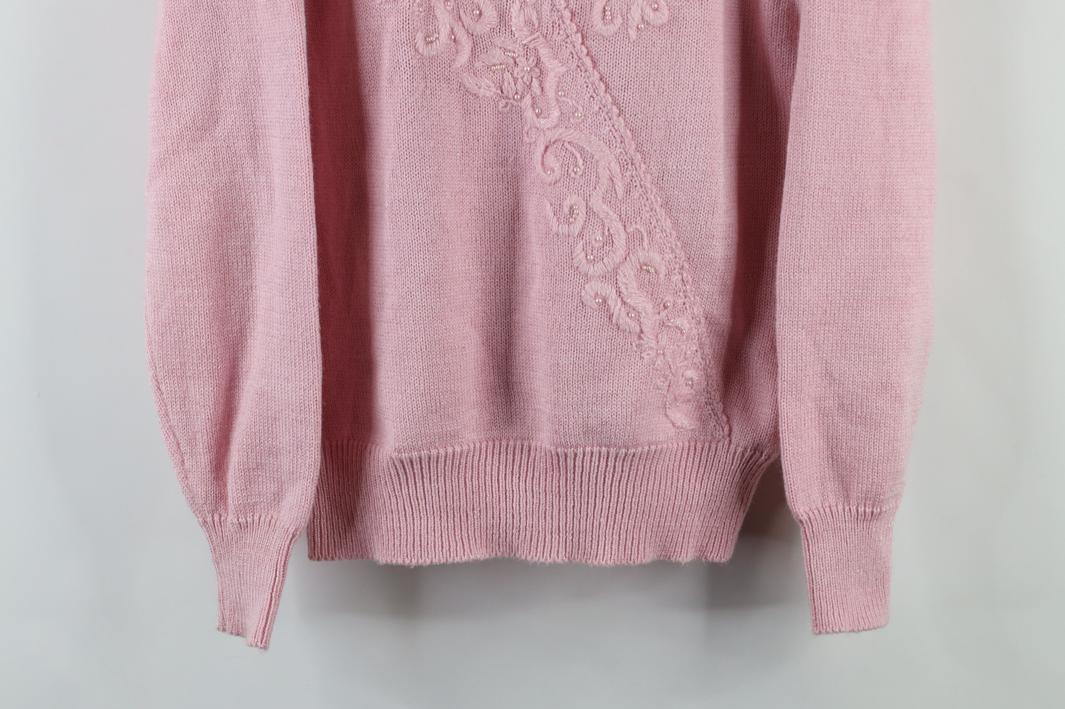 Vintage Vintage 80s 90s Mid Mod Beaded Puff Sleeve Knit Sweater Size L / US 10 / IT 46 - 3 Thumbnail