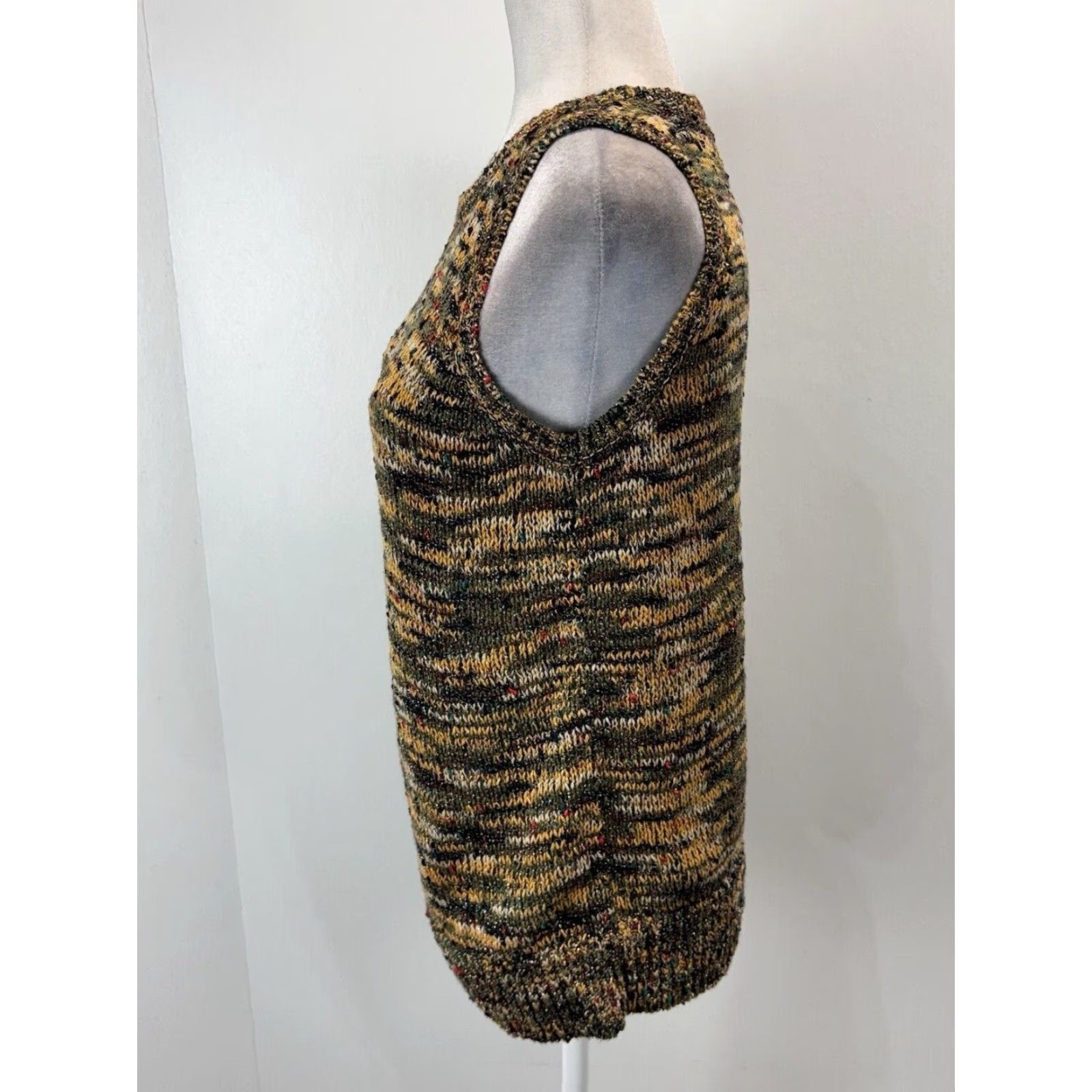 Loft LOFT Womens Medium Marled Knit Sleeveless Sweater Olive Green Yellow Size M / US 6-8 / IT 42-44 - 4 Thumbnail