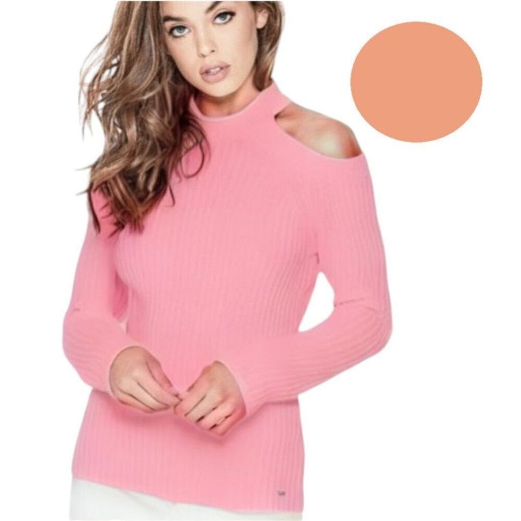 Guess RARE Guess Ribbed Cut Out Cold Shoulder knit Sweater Salmon Size M / US 6-8 / IT 42-44 - 2 Thumbnail
