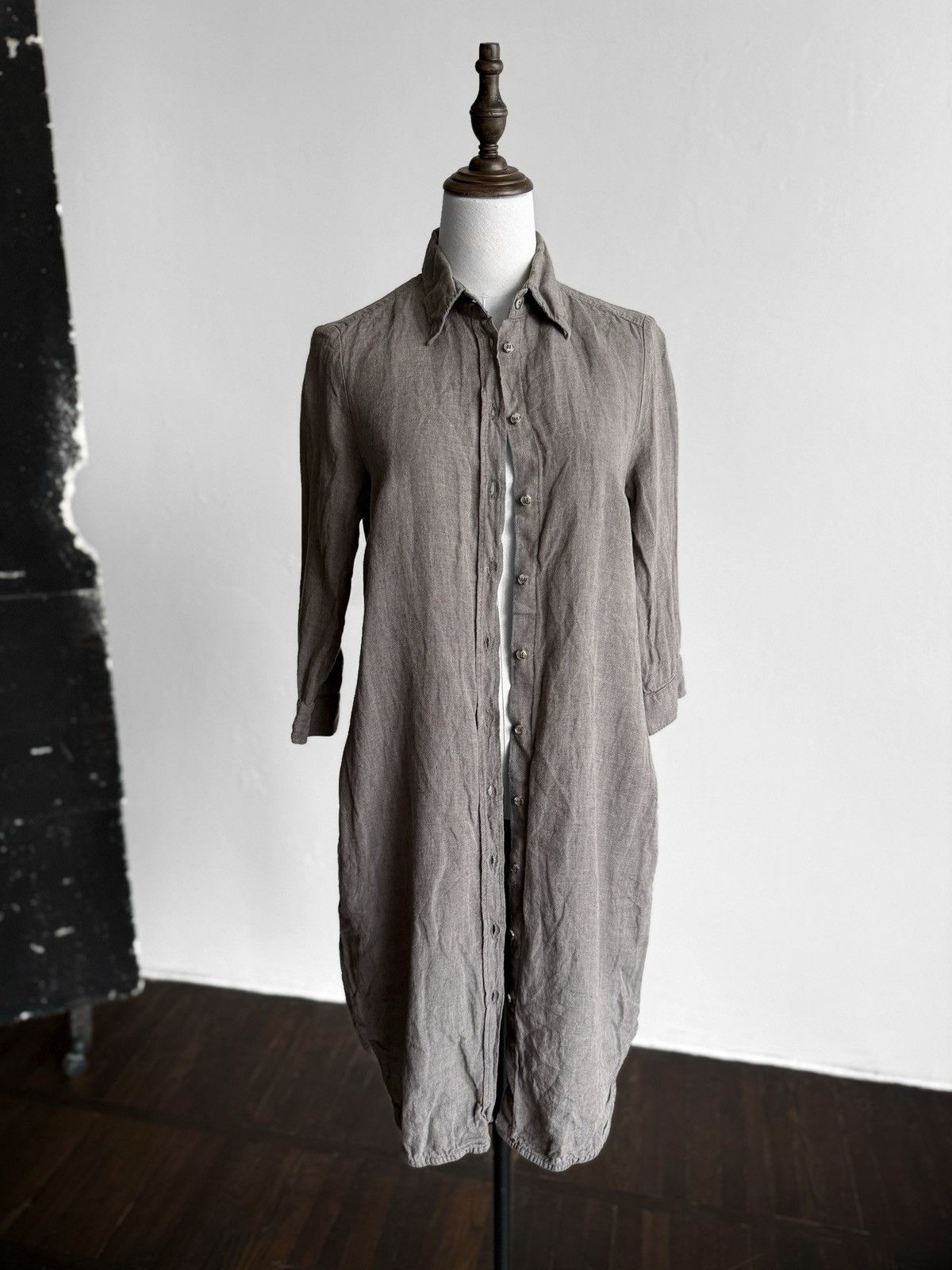 Other Lumoan Womens Grey Taupe Linen Button Down Tunic Shirt Dress Size S / US 4 / IT 40 - 2 Thumbnail