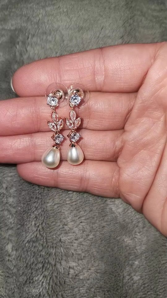 Other Leaf Dangle Earrings Zircon Imitation Pearl Ear Jewelry Gift Size ONE SIZE - 1 Thumbnail