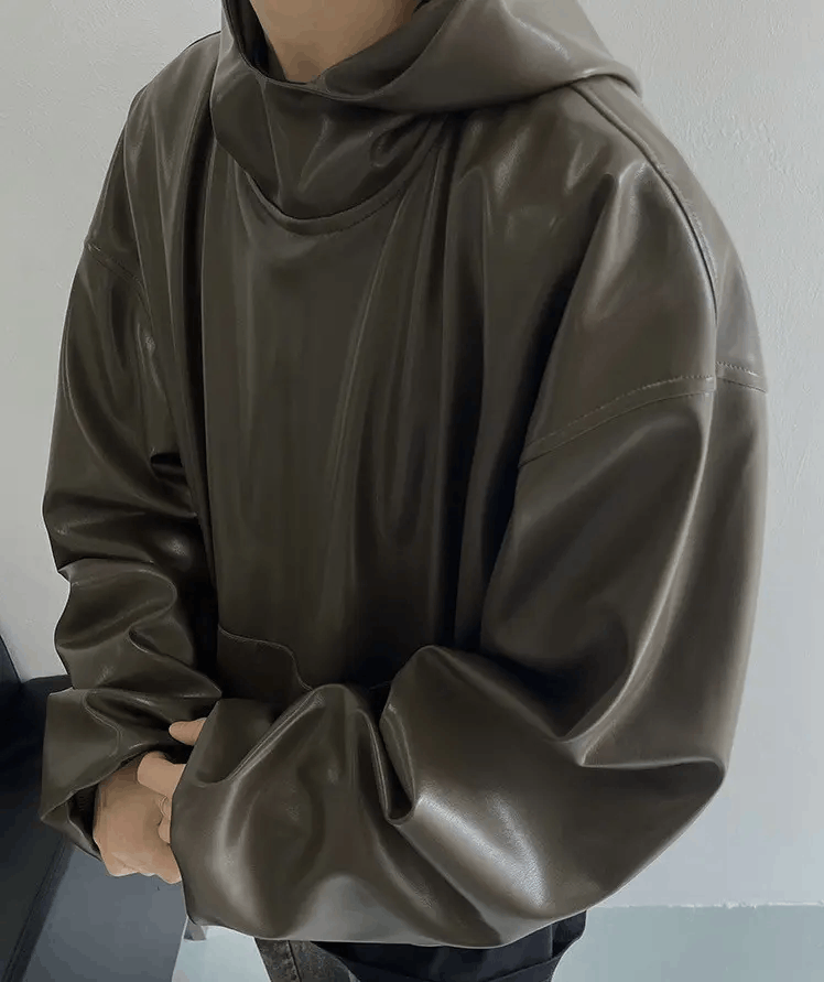 Japanese Brand × Vintage Avant garde fashion punk oversized faux leather hoodie Size US XL / EU 56 / 4 - 2 Thumbnail