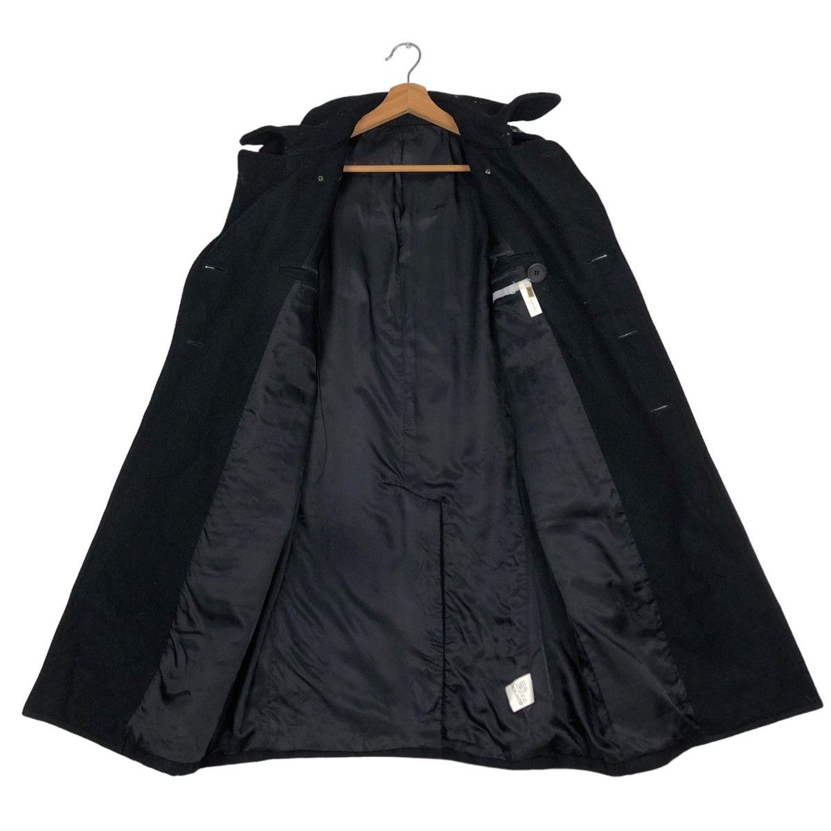 Davit Meursault Japan 🔥Rich Black Double Breast Long Jacket Wool Herringbone Size US M / EU 48-50 / 2 - 13 Thumbnail