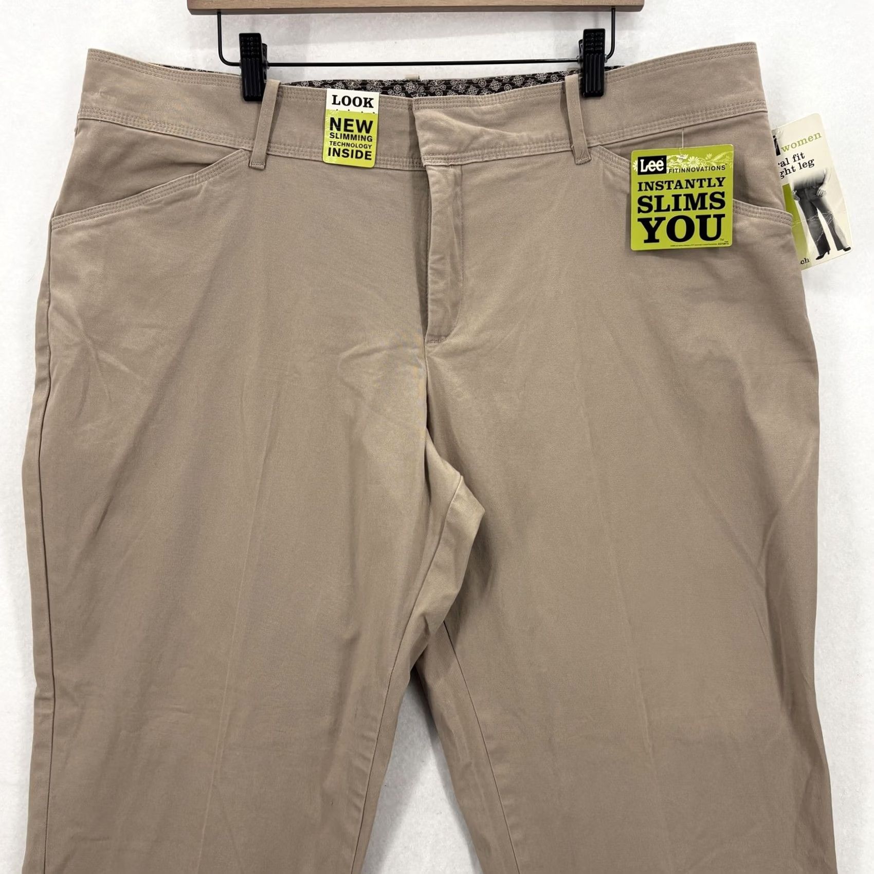 Lee Lee Womens Pants Khakis 22W Beige Natural Fit Straight Leg Elastic Waist Pockets Twill Slimming Stretch Casual Size 40" / US 18 - 2 Thumbnail