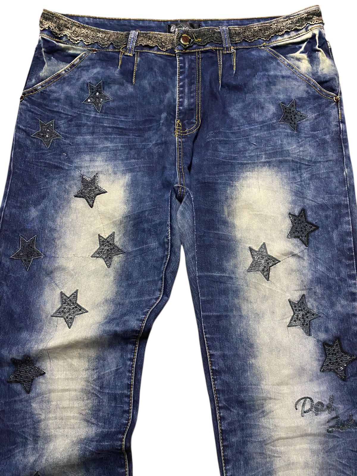 Japanese Brand Y2K Star Patch Harajuku Streetwear Style Bold bleached wash Size US 36 / EU 52 - 3 Thumbnail