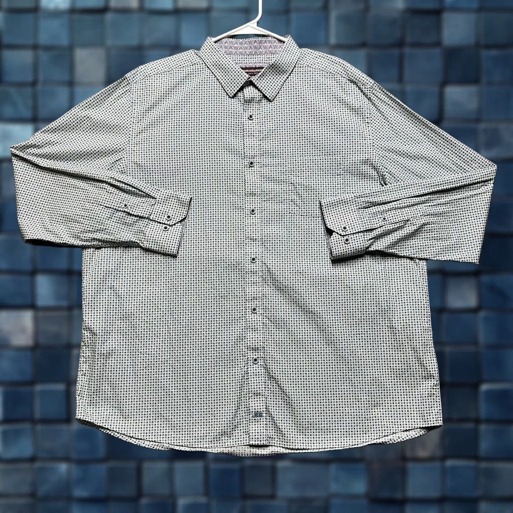 Johnston & Murphy Johnston & Murphy Shirt Men 2XL White Green Geometric Button Up Cotton Long Sleeve Size US XXL / EU 58 / 5 - 1 Thumbnail