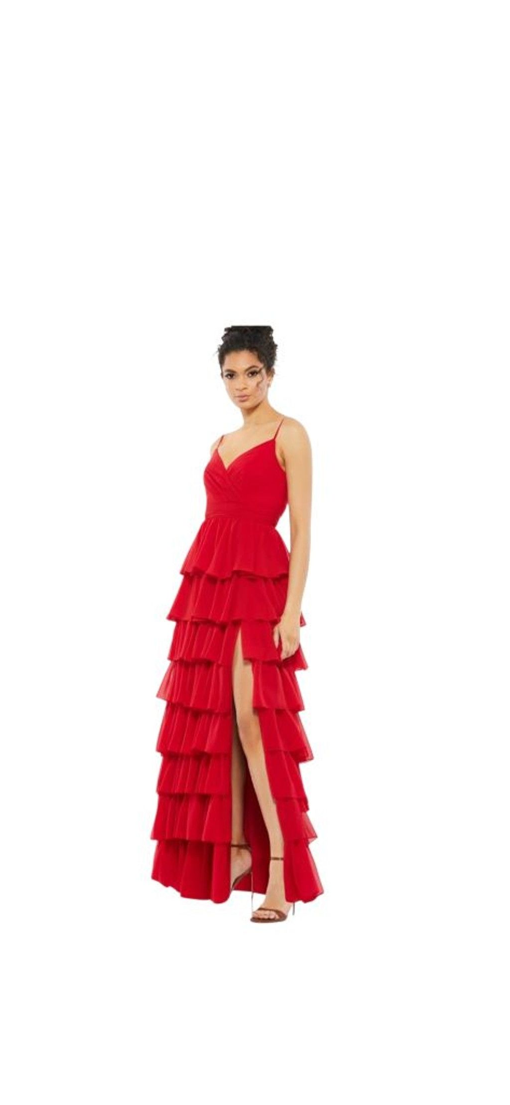 Mac Duggal IEENA for MAC DUGGAL Red Tiered Ruffle Maxi Dress Size 10 Size L / US 10 / IT 46 - 1 Thumbnail