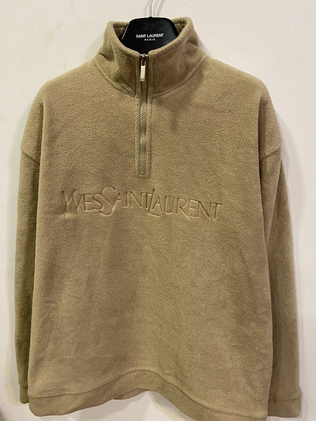 Yves Saint Laurent Fleece YSL Sweatshirt 1/4 Quarter Zip Big Logo Sweater Size US L / EU 52-54 / 3 - 15 Thumbnail