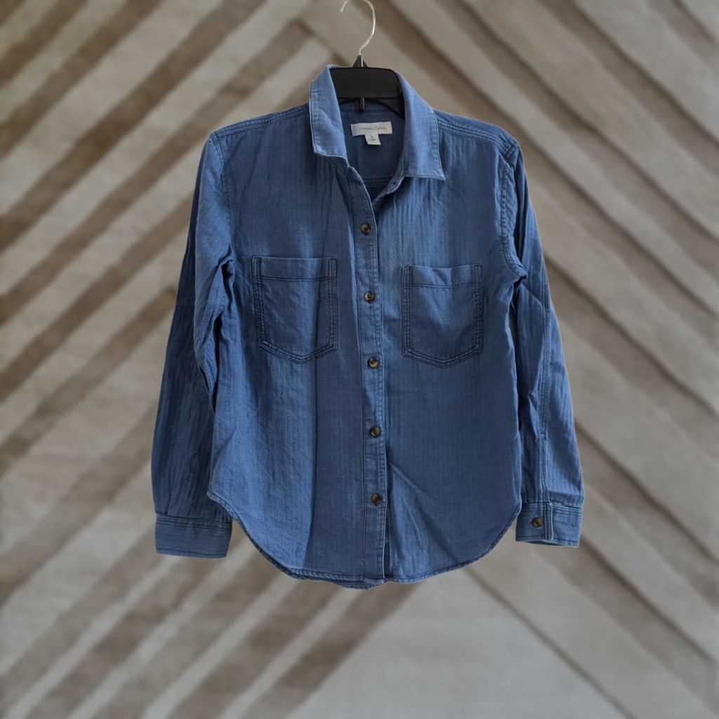 Treasure & Bond Treasure & Bond Womens Button-Up Shirt Blue Long Sleeve Collared Pockets S Size S / US 4 / IT 40 - 1 Thumbnail