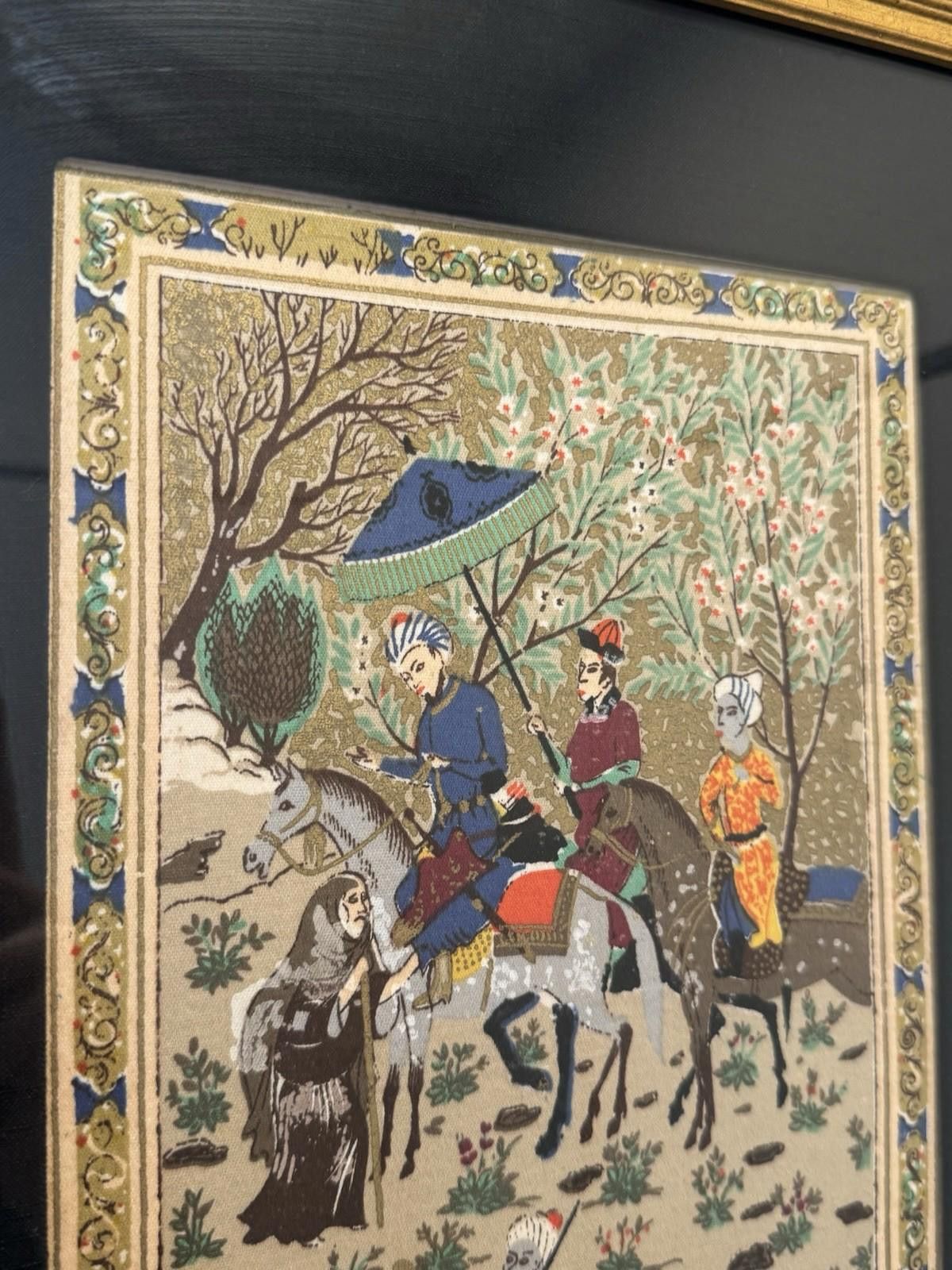 Designer Persian Miniature Painting Royal Procession Tapestry Silk Size ONE SIZE - 6 Thumbnail