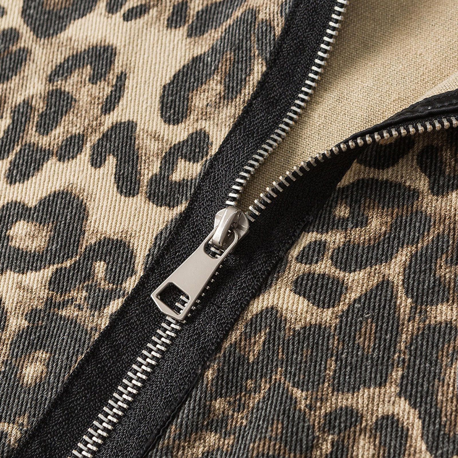 Other Brown Leopard Print Distressed Zip-Up Jacket Size US M / EU 48-50 / 2 - 4 Thumbnail