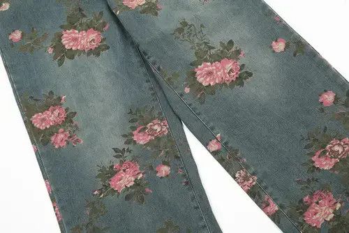 Jean Men's loose wide-leg rose print jeans Size US 32 / EU 48 - 4 Thumbnail