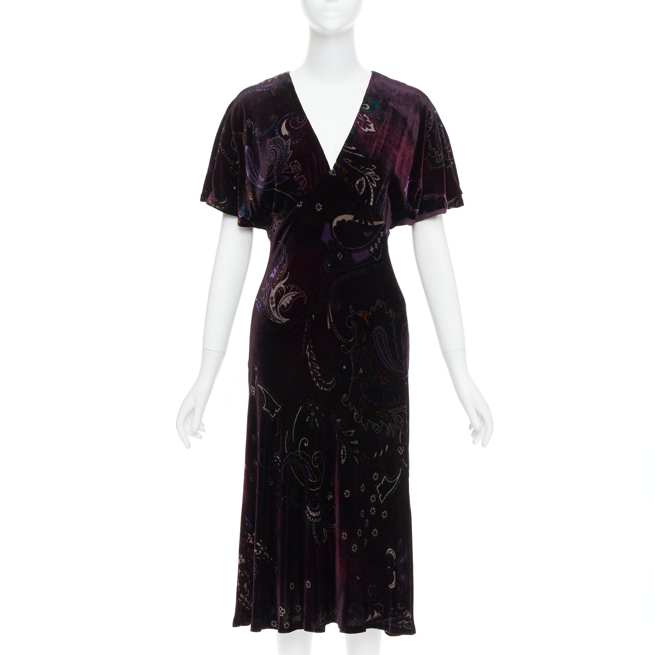 Ralph Lauren RALPH LAUREN Black Label Vintage dark purple velvet paisley floral print dress US8 L Size M / US 6-8 / IT 42-44 - 1 Thumbnail
