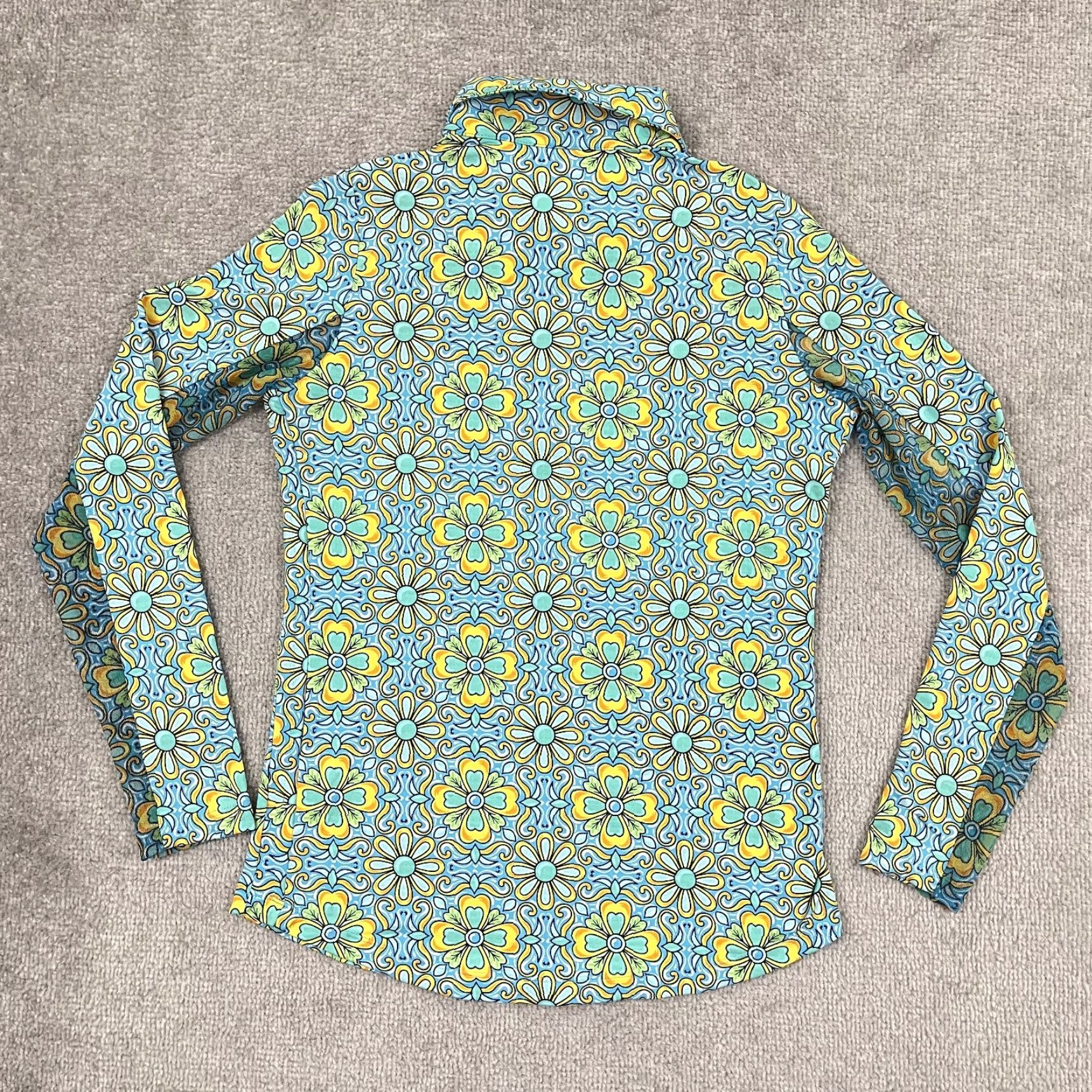 Vintage IBKUL Pullover XS Blue Abstract Floral Quarter Zip Stretch Golf Tennis Womens Size XS / US 0-2 / IT 36-38 - 7 Thumbnail