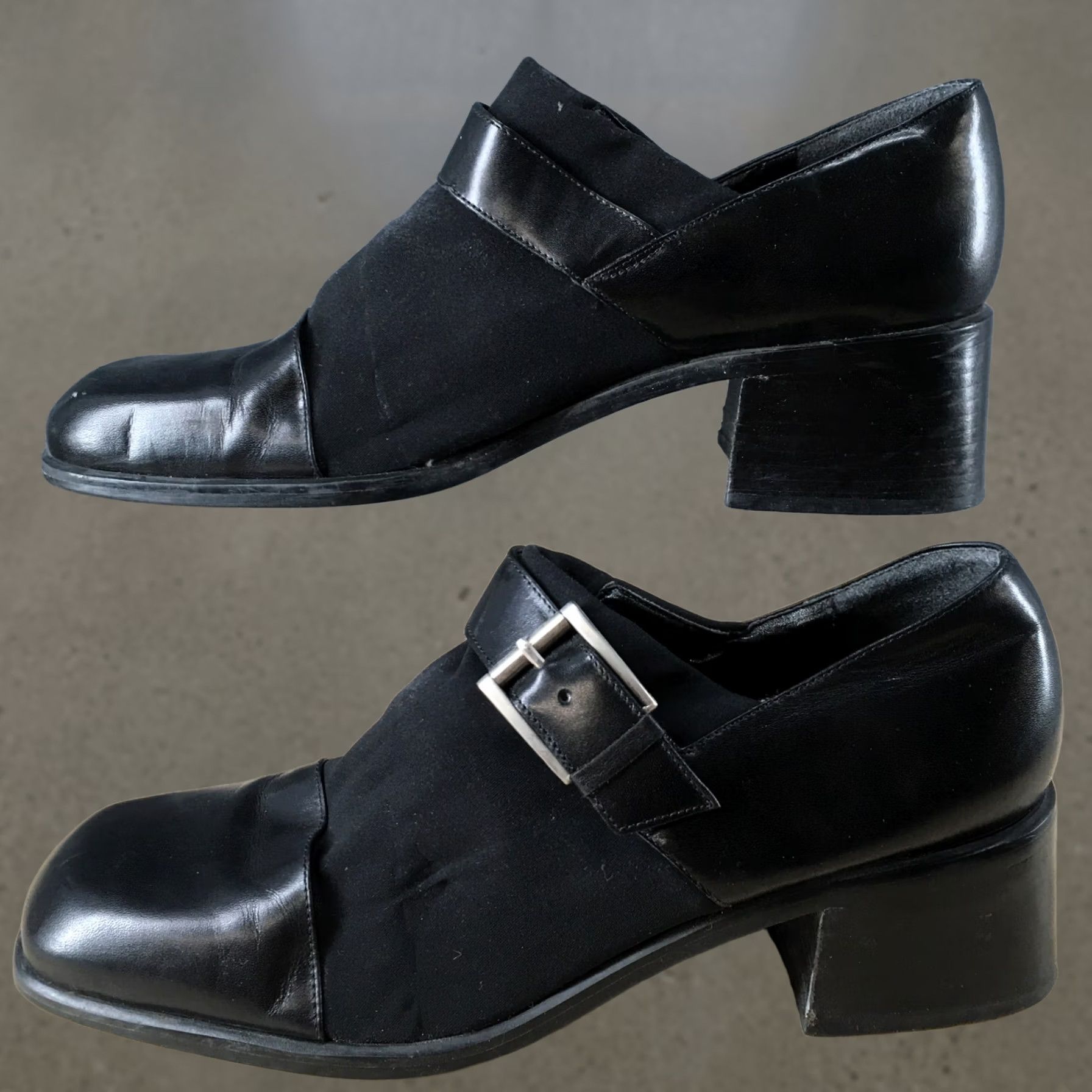 Nine West Nine West Shoes Womens 9 Slip On Cap Toe Buckle Loafer Black Faux Leather Heels - Casual Flats Fits M Toe Cap Buckle Slip On Size ONE SIZE - 1 Thumbnail
