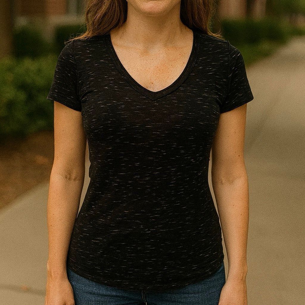 Other Women’s Black V-Neck Short Sleeve Speckled Top | Size S Rayo Size S / US 4 / IT 40 - 2 Thumbnail