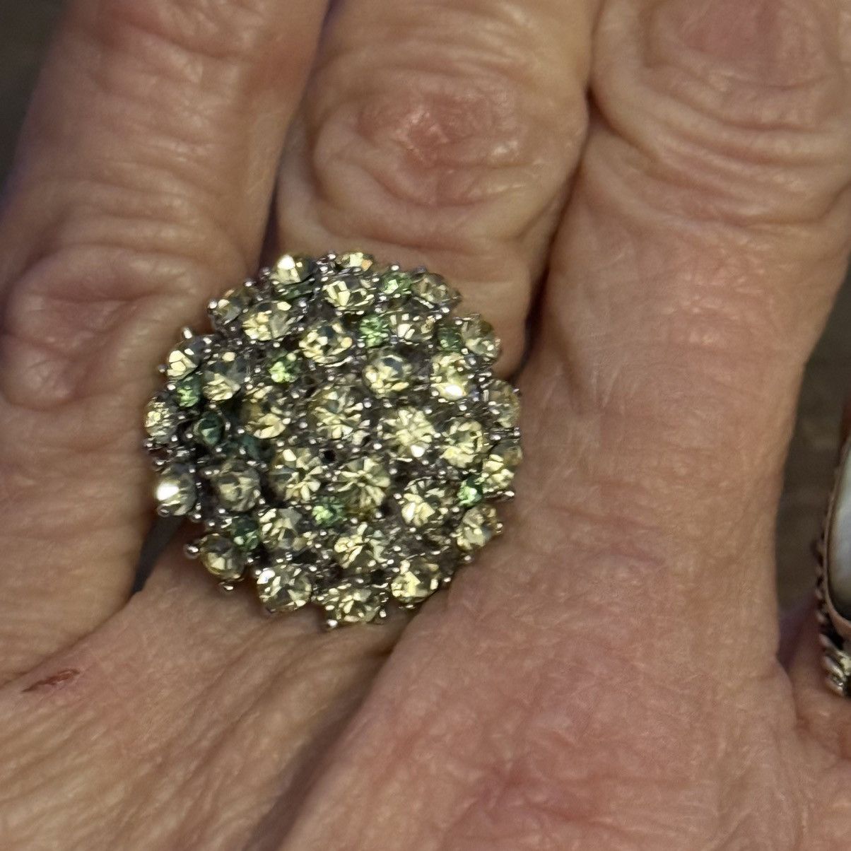 Vintage Vintage silver tone light green rhinestones cluster ring Size ONE SIZE - 3 Thumbnail