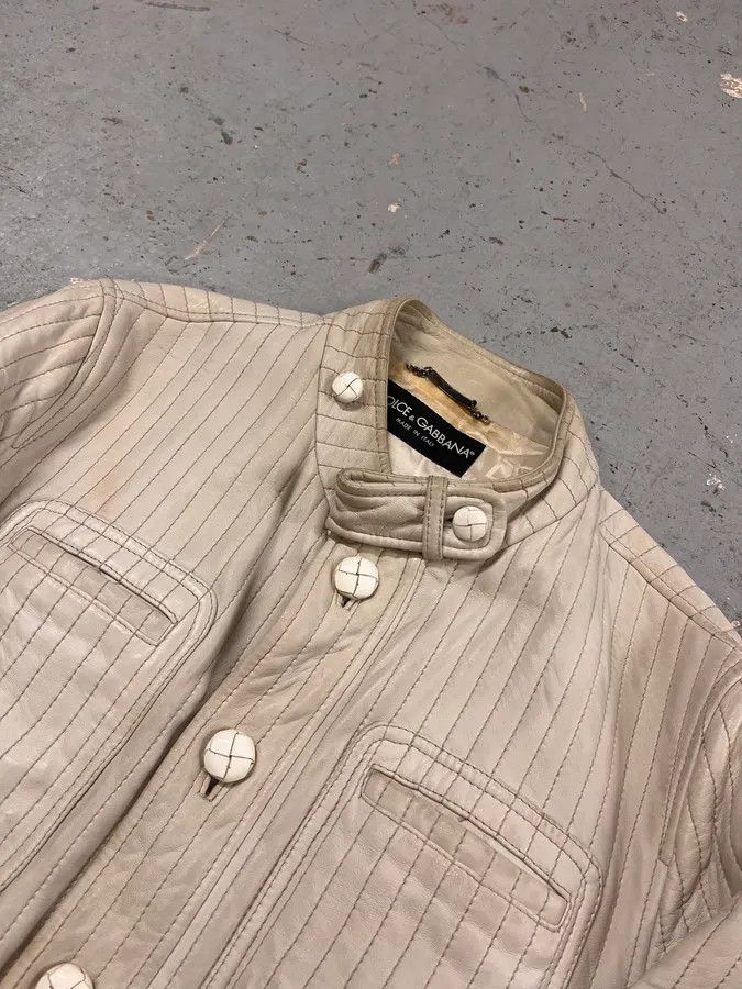 Dolce & Gabbana 2000s Dolce & Gabbana Vertical Cream White Leather Jacket Size US M / EU 48-50 / 2 - 4 Thumbnail