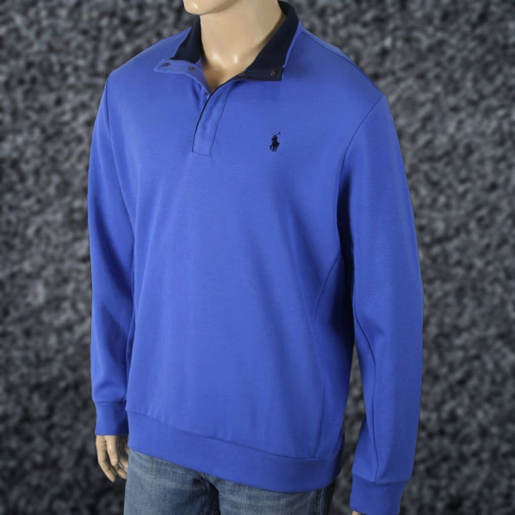 Polo Ralph Lauren Polo Ralph Lauren Half Snap Double Knit Jacket Polo Ralph Lauren Blue NWT Navy Blue Pony NWT XL Mens Mock Neck Snaps Pullover Cotton Blend Size US XL / EU 56 / 4 - 1 Preview