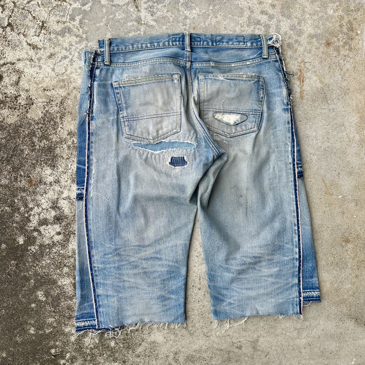 FDMTL Mercedes Benz Selvedge Crash Boro Denim Shorts jort capris Size US 36 / EU 52 - 2 Thumbnail