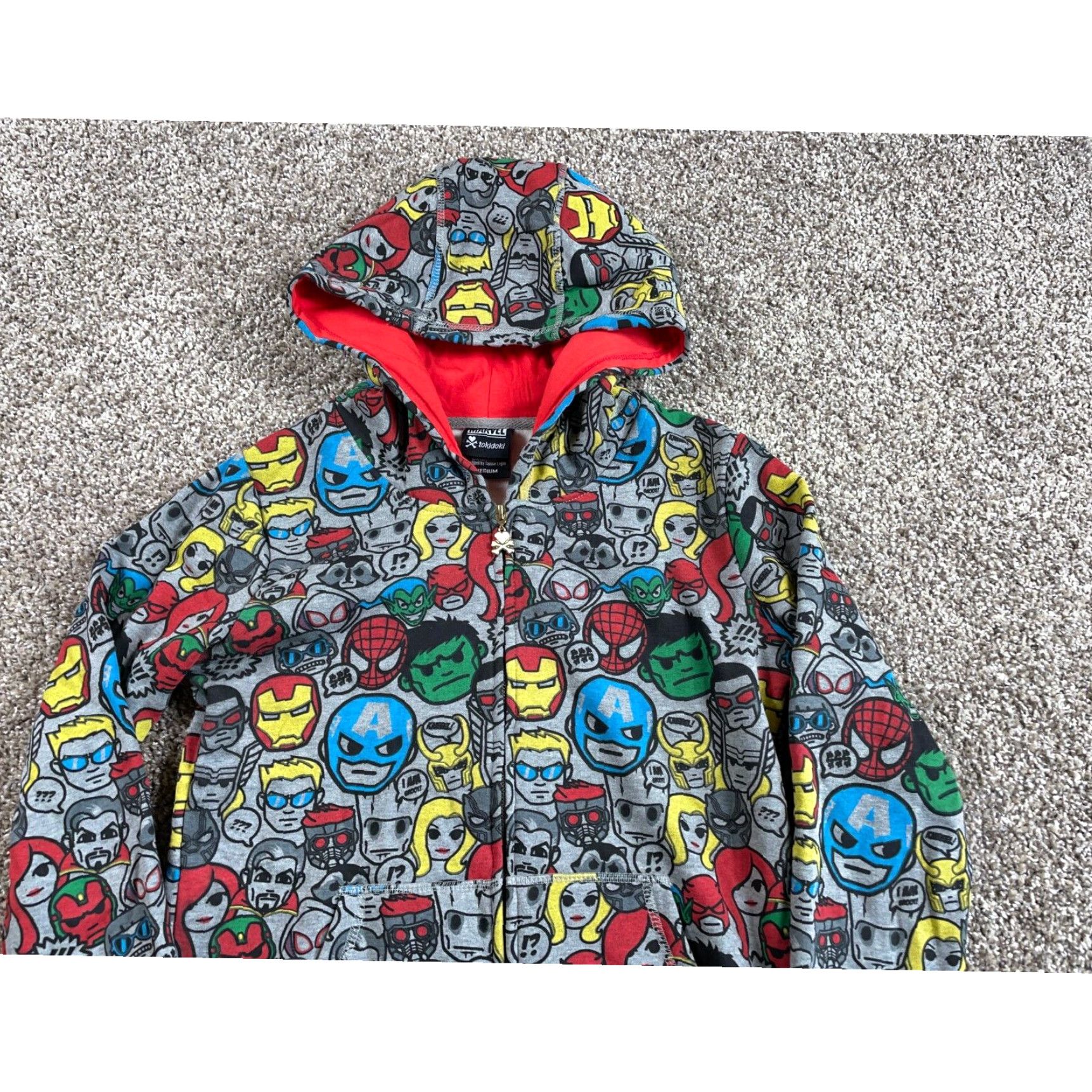Tokidoki Tokidoki Marvel Women s Medium Gray Sweatshirt All Over Print Hoodie Featuring Iconic Superheroes Grailed