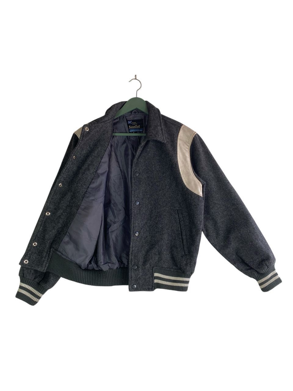 Japanese Brand Vtg 90s Saint Clail raglan leather part wool varsity jacket Size US L / EU 52-54 / 3 - 2 Thumbnail