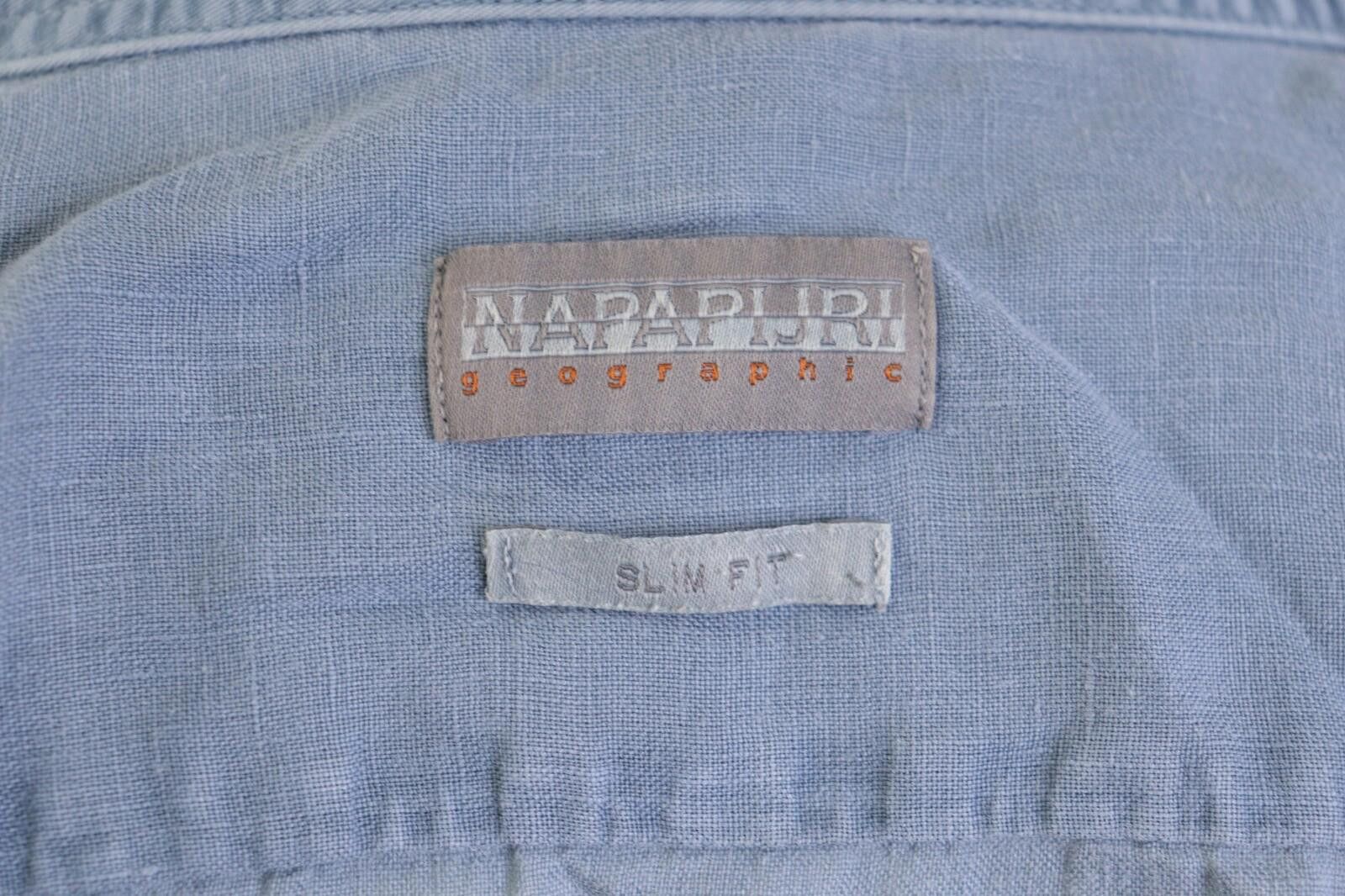 Napapijri Napapijri Slim Linen Blue Button Down Shirt Size XL Size US XL / EU 56 / 4 - 9 Thumbnail