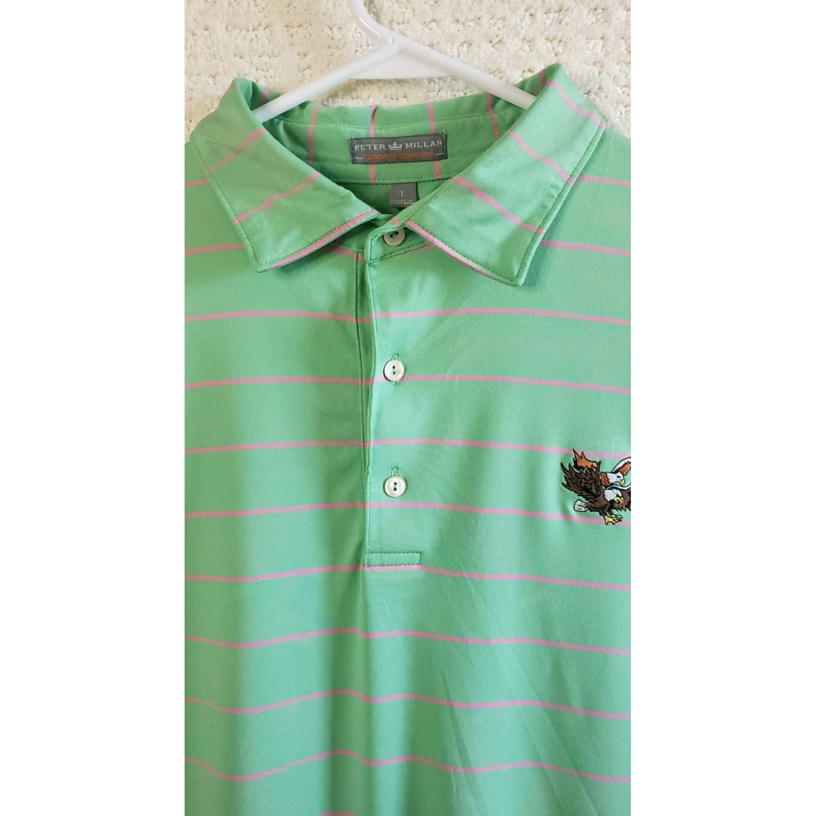 Peter Millar Peter Millar Summer Comfort Golf Polo Shirt Green Pink Stripe Stretch Mens Large Size US L / EU 52-54 / 3 - 5 Thumbnail