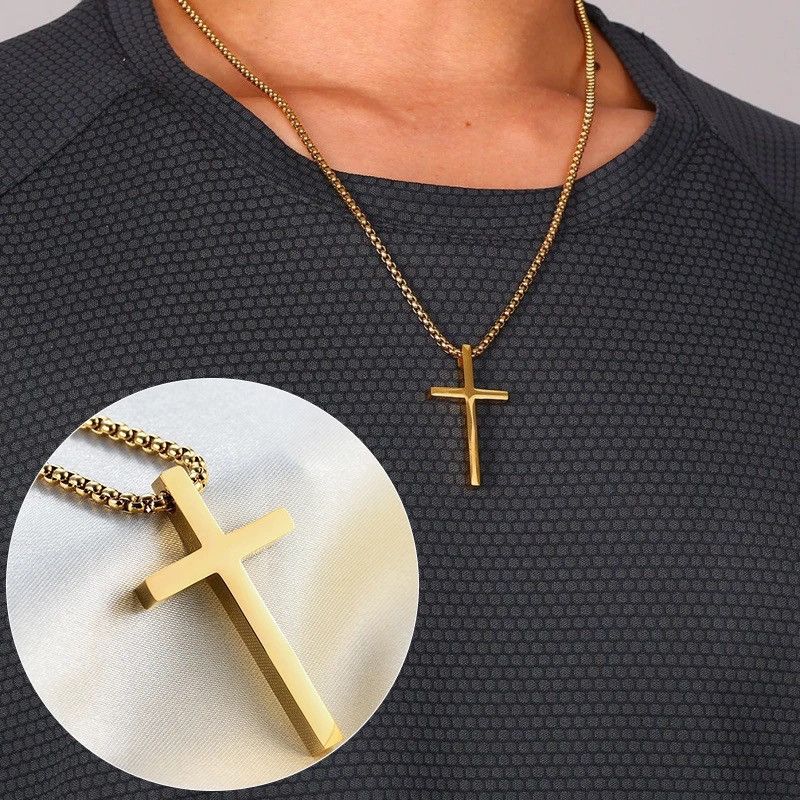 Jewelry Gold Color Cross Pendant Chain Necklace Size ONE SIZE - 2 Thumbnail