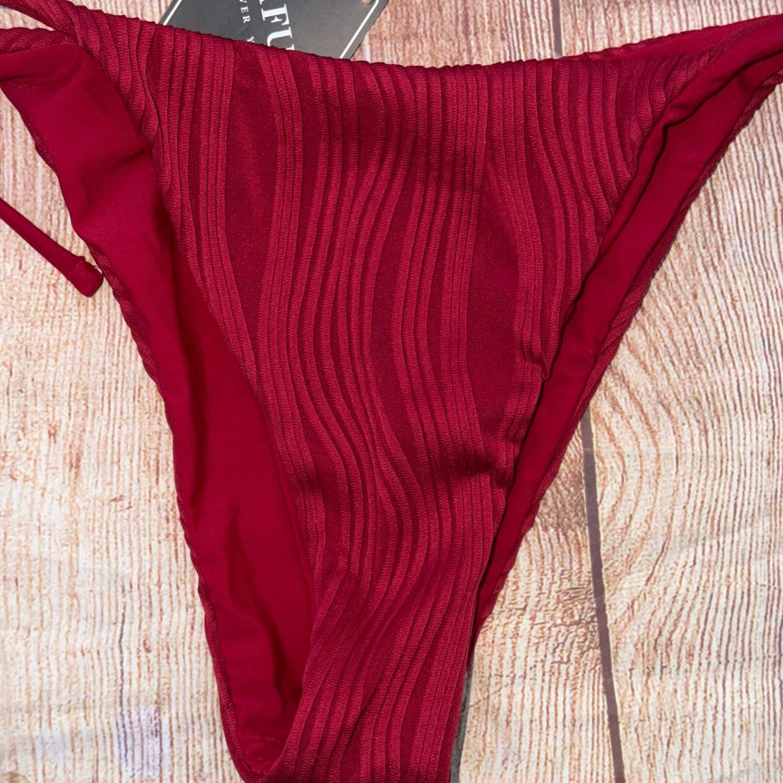 Other Zaful Red Textured Bikini Set NWT Size ONE SIZE - 3 Thumbnail