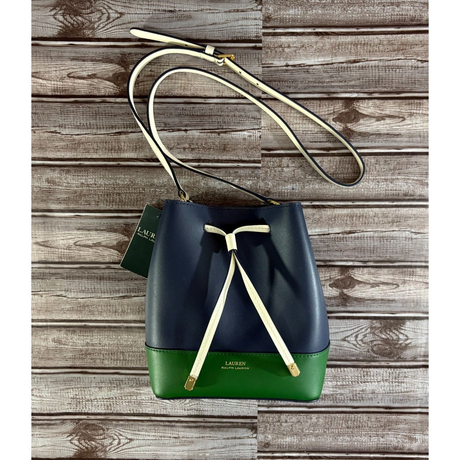 Lauren Ralph Lauren Lauren Ralph Lauren Leather Dryden Drawstring Bag color navy Size ONE SIZE - 7 Thumbnail