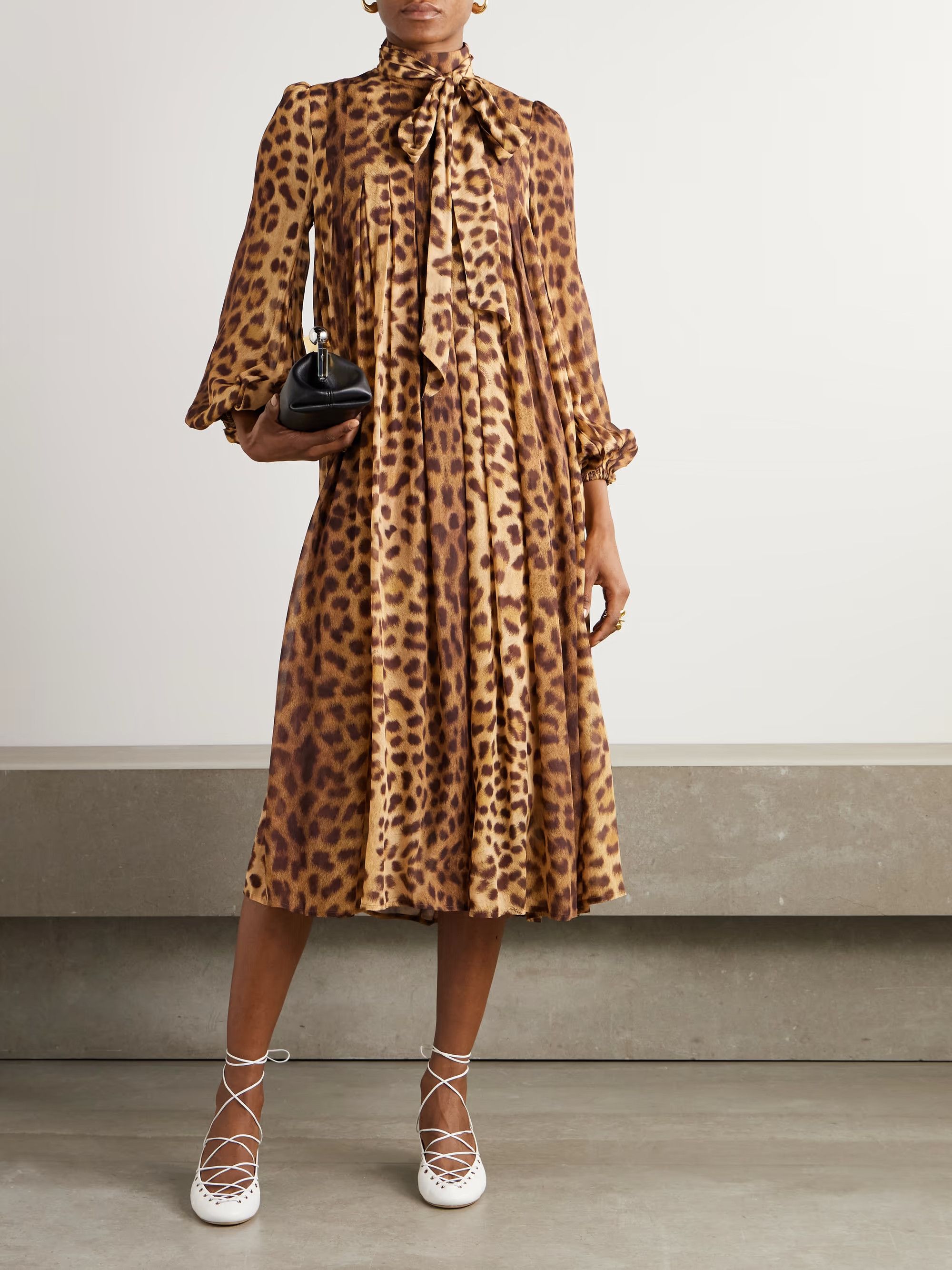 Zimmermann oc11z0925 Crush Tie Neck Midi Dress in Leopard Size L / US 10 / IT 46 - 2 Thumbnail