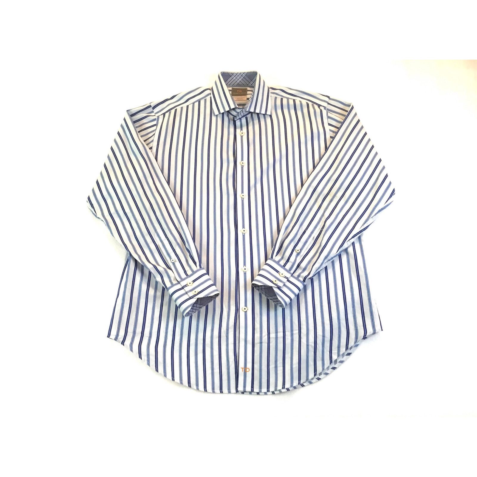 Thomas Dean Thomas Dean Shirt Blue Multi Stripe Long Slv Size Medium Size US M / EU 48-50 / 2 - 1 Thumbnail