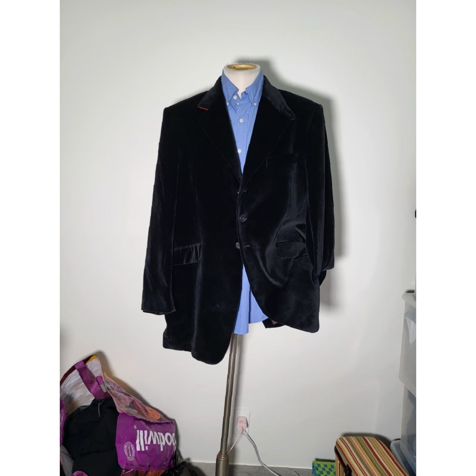 Velour VINTAGE J. PETERMAN Blk red Steampunk Frock velour velvet Blazer Coat Jacket Men 44R Size 44R - 3 Thumbnail