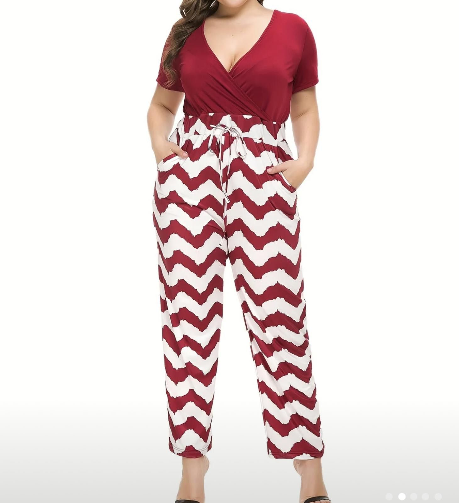 Designer Stylish Red and White Chevron Jumpsuit Size 30" / US 8 / IT 44 - 2 Thumbnail