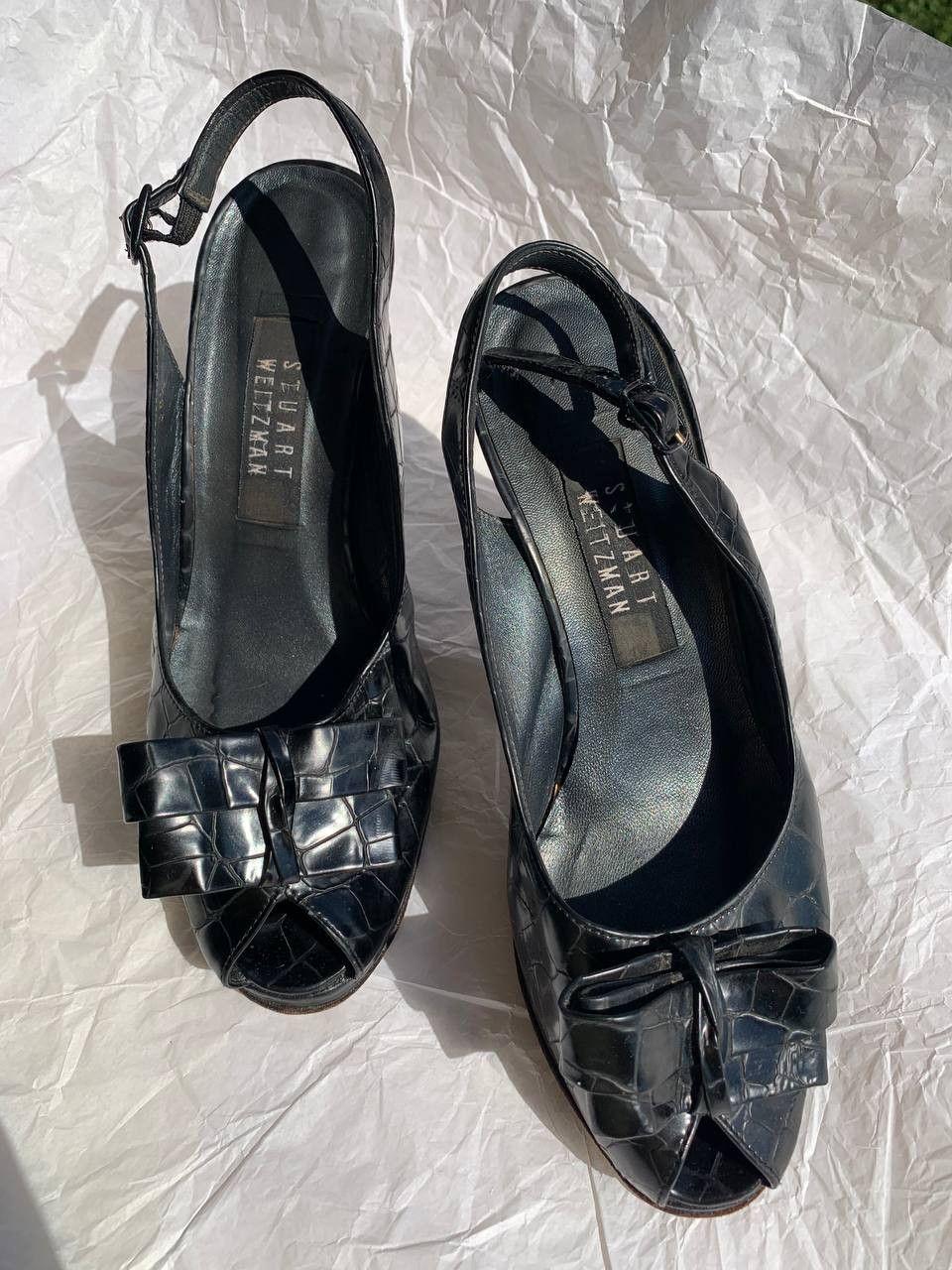 Stuart Weitzman × Vintage Stuart Weitzman vintage black leather slingback sandals Size US 7.5 / IT 37.5 - 1 Thumbnail