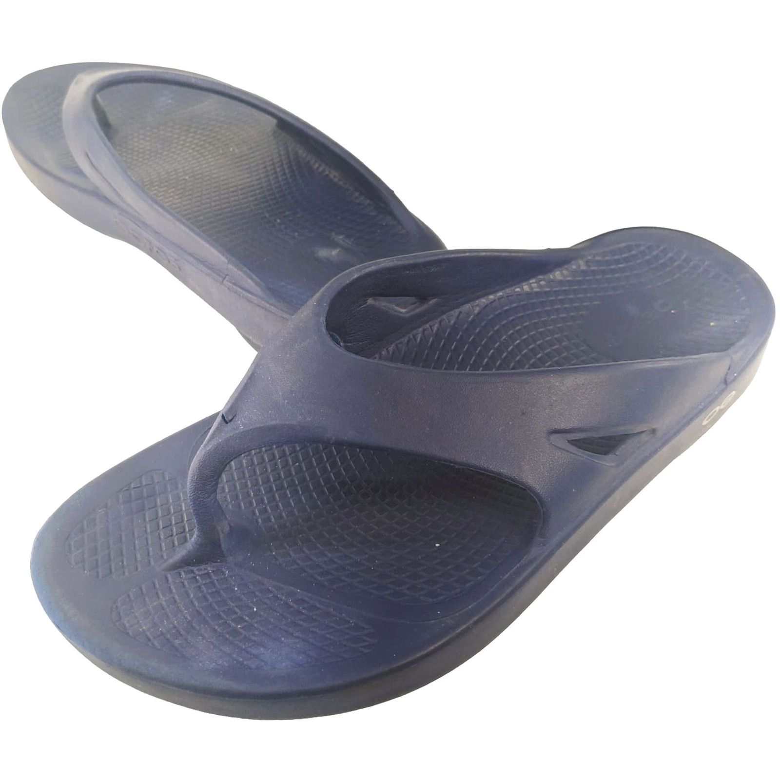 Vintage OOFOS Original Thong Recovery Sandals Blue Womens 10 Mens 8 Slip On Sandal Flat Heel Rubber Outsole Comfort Orthopedic Logo Vintage No Size US 8 / IT 38 - 2 Thumbnail