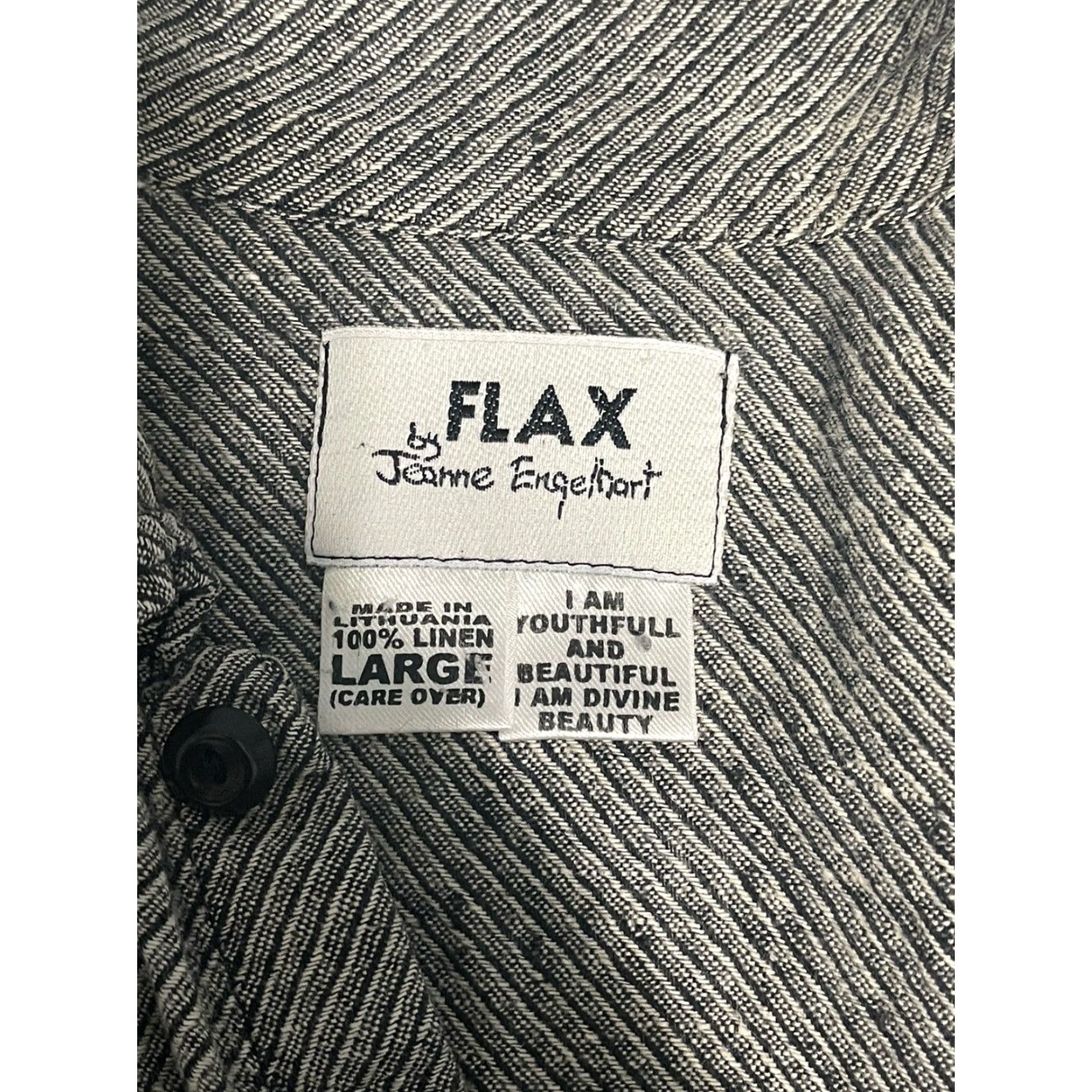 FLAX FLAX Shirt L Gray 100% Linen Button-Up Nautical Feminine Pockets Wrinkle-Resistant Classic Round Neck Long Sleeve Striped Designer Womens Size L / US 10 / IT 46 - 5 Thumbnail