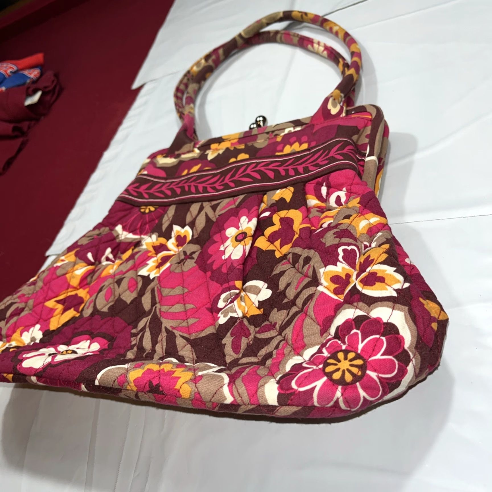 Vera Bradley Vera Bradley Alice Carnaby PURSE Shoulder Bag Womens Floral Quilted Cotton Pink Tan Orange Medium Size ONE SIZE - 3 Thumbnail