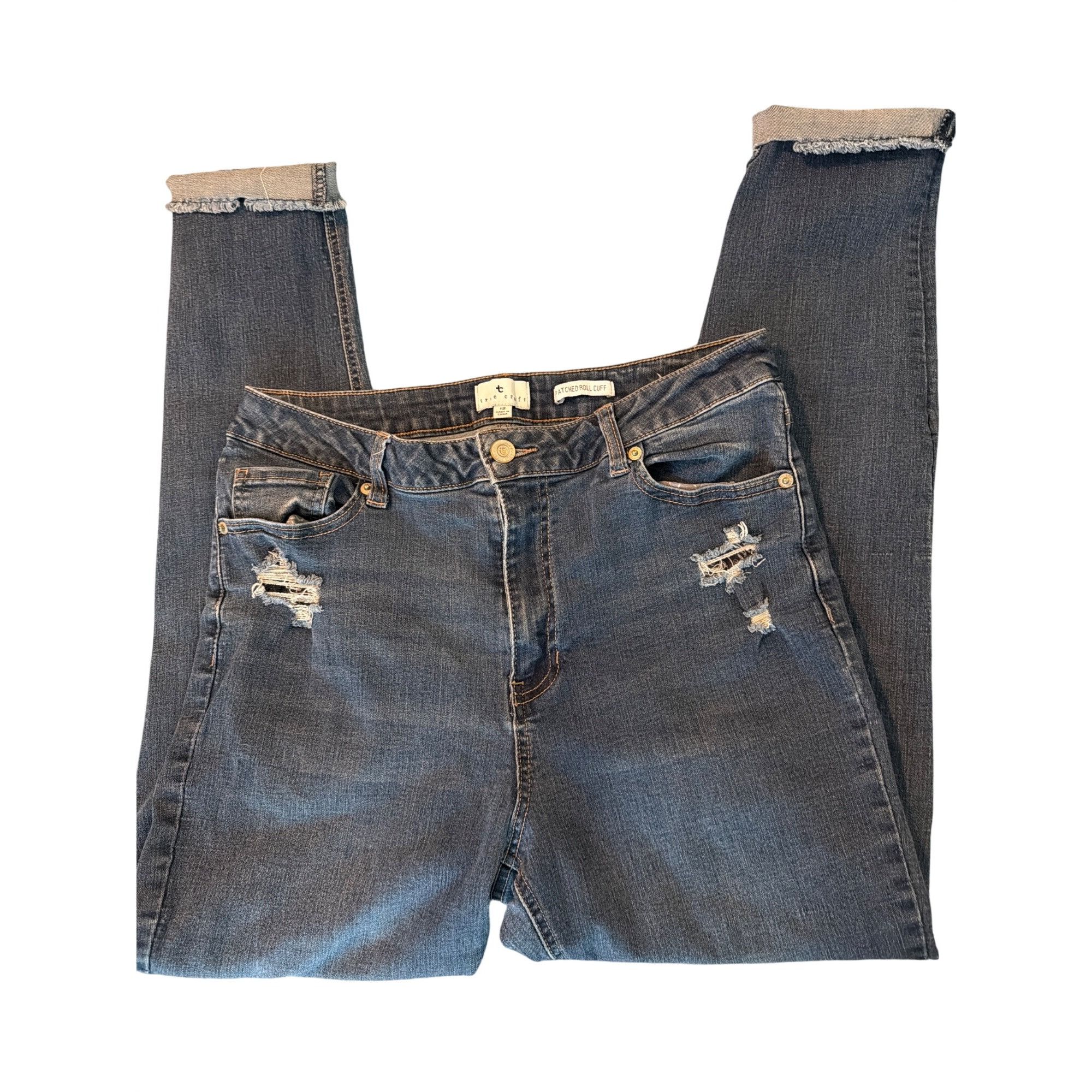 Other True Craft Womens Patched Roll Cuff Distressed Blue Denim Je Size 34" / US 12 / IT 48 - 2 Thumbnail