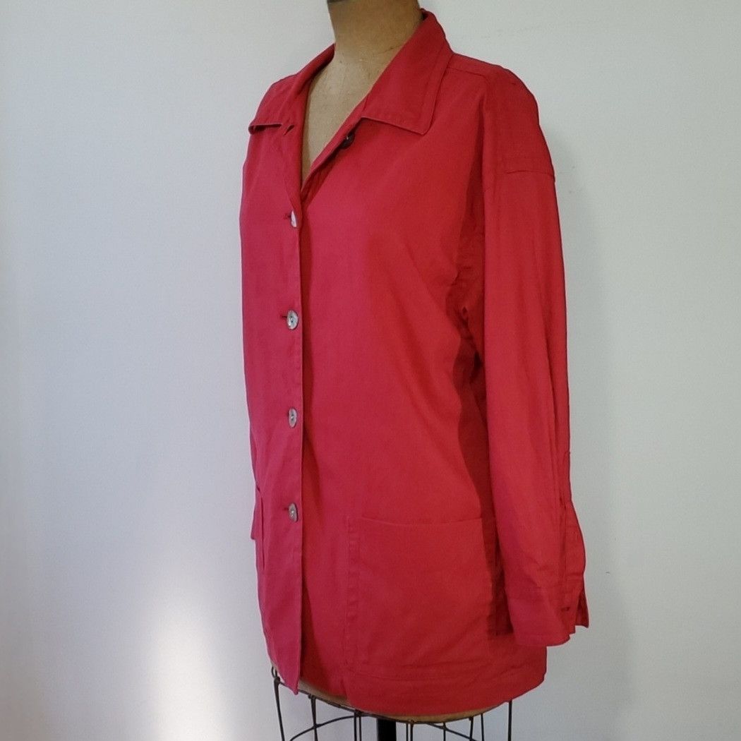Other Chaus Size 14 Jacket Shacket Red Mother Pearl Linen Cotton Size L / US 10 / IT 46 - 2 Thumbnail