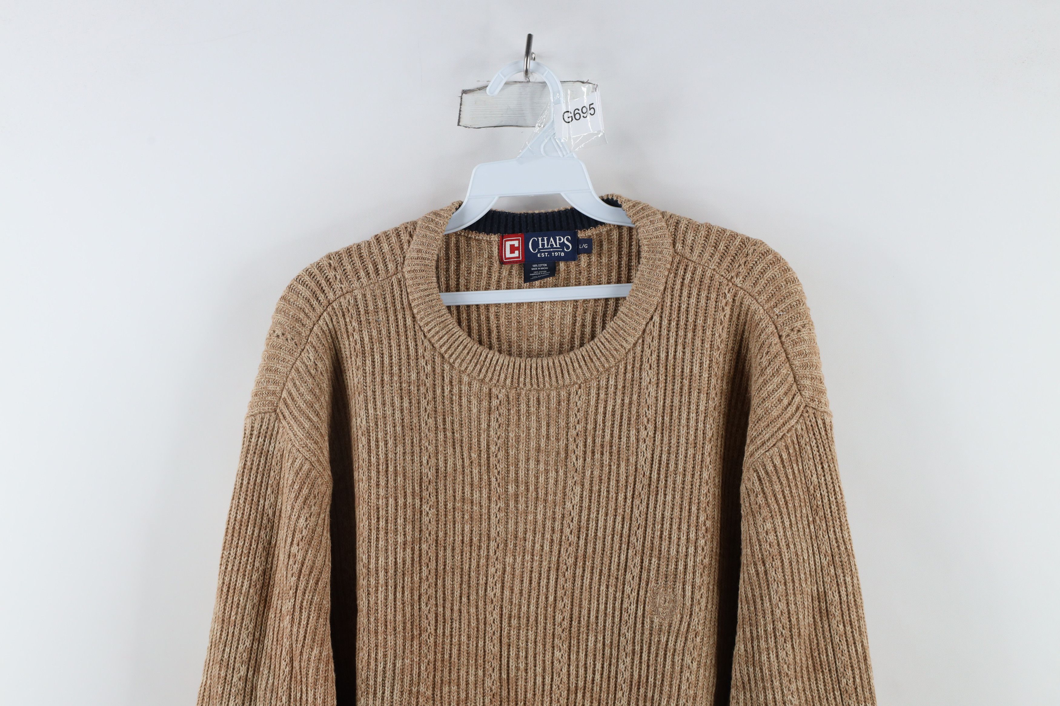 Chaps × Vintage Vintage 90s Chaps Cotton Ribbed Knit Sweater Oatmeal Brown Size US L / EU 52-54 / 3 - 2 Thumbnail